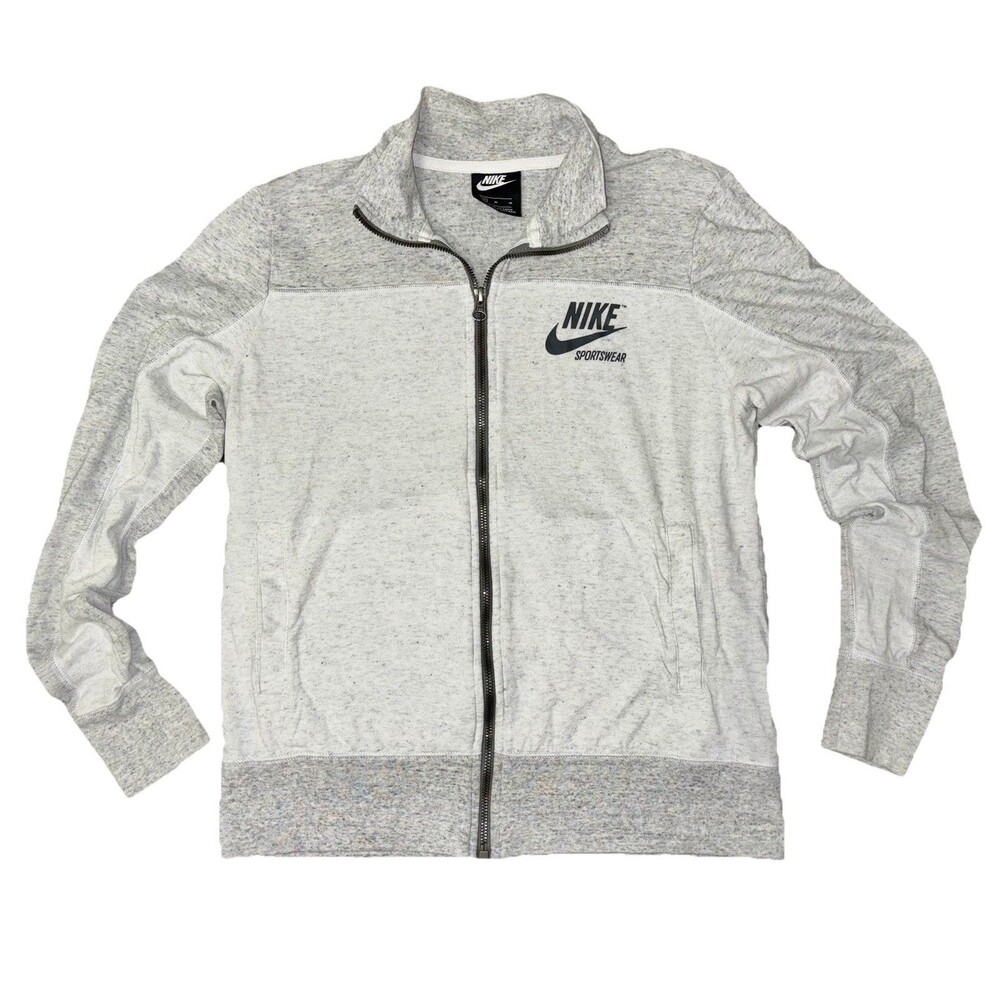 Nike Women's Sportswear Vintage Full-Zip Lightweight Jacket Grey White Size M